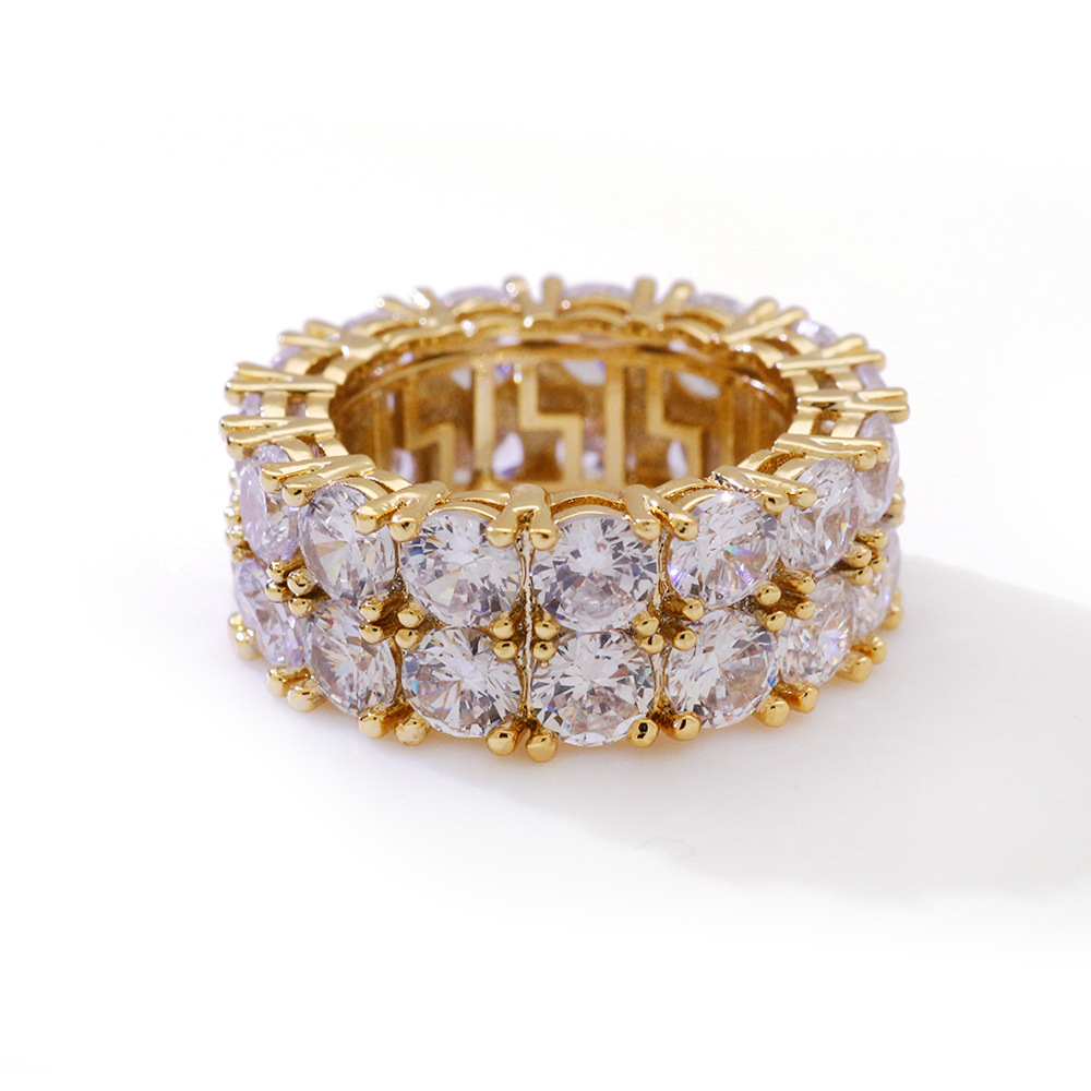 跨境爆款亚马逊热卖嘻哈戒指 双排钻戒指 男士大金戒指 锆石戒指