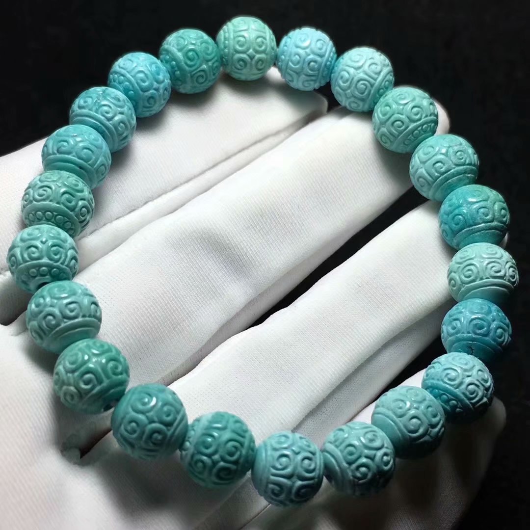 精品 原矿高瓷秦古果冻料绿松石回纹圆珠手串 盘玩玉化 一手货源