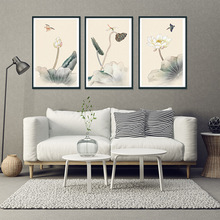 新中式荷花蜻蜓图装饰画客厅沙发背景墙三联和单联画卧室壁画挂画