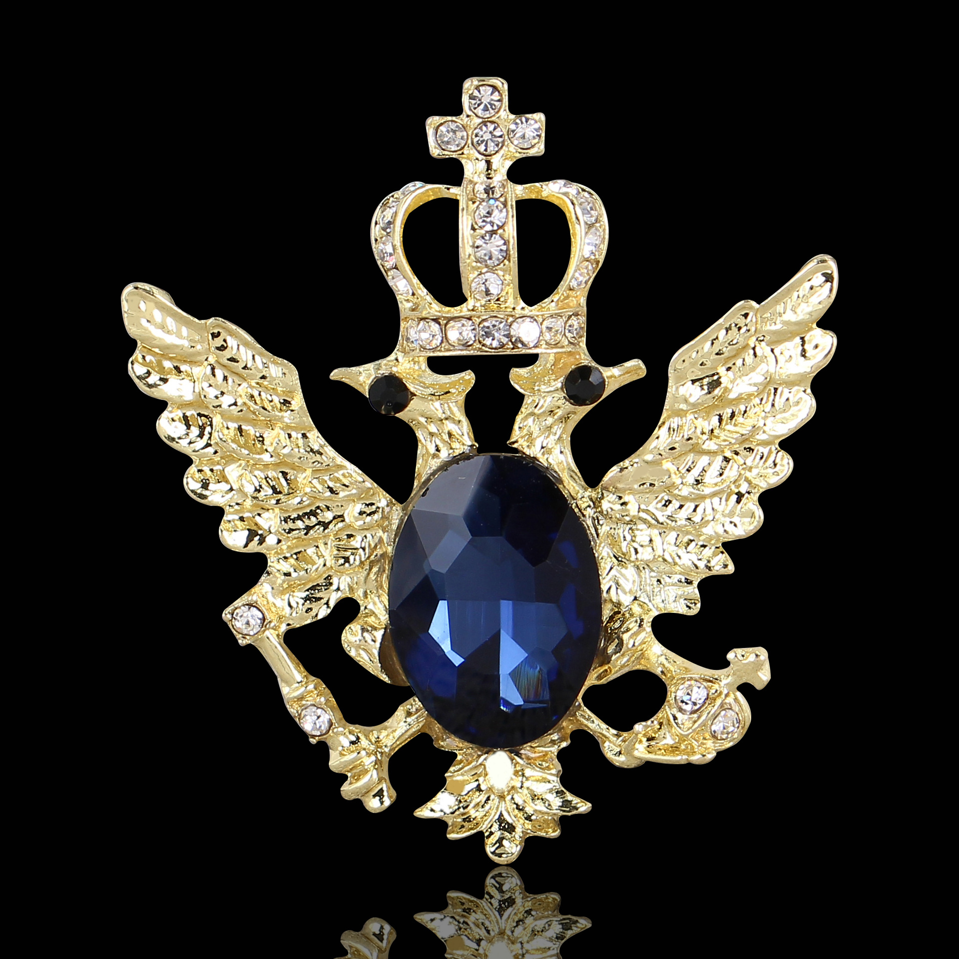 镶钻别针徽章胸花欧美复古大皇冠胸针双头鹰天使翅膀宝石直销