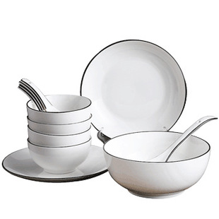 家用碗碟盘子汤碗组合北欧微波炉纯白自由搭配餐具勺子大汤勺碗具