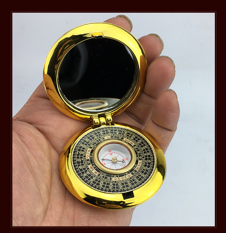 正品2寸风水纯铜小圆罗盘 罗经仪八卦镜带盖全自动袖珍小罗盘批发