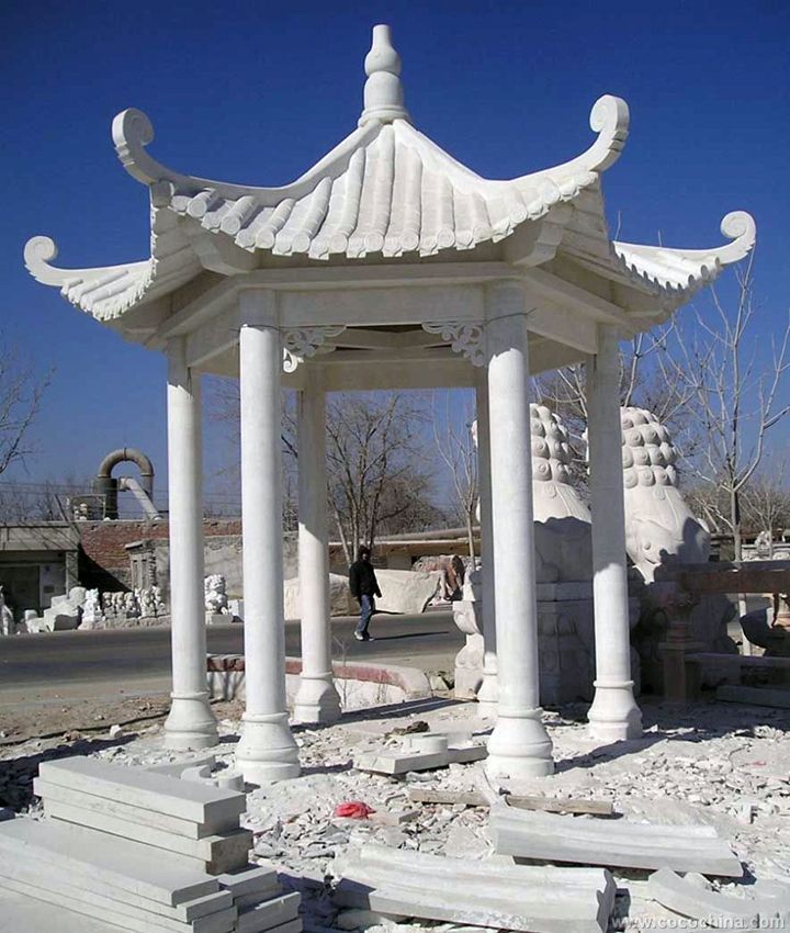现场安装石雕汉白玉仿古欧式凉亭户外单层石亭子现货