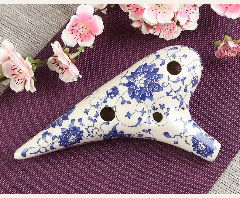 12孔中音c调专业演奏型青花瓷陶笛 12ac调陶笛 学校教学用陶笛