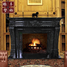 黑色大理石壁炉 欧式家居石雕壁炉架摆件 室内简约背景墙摆件