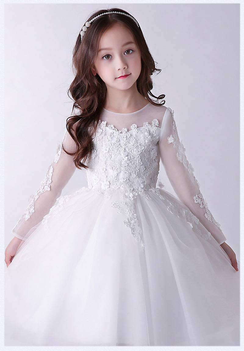 新款中大童女童婚纱礼服裙花童婚礼礼服裙生日聚会钢琴表演蓬蓬裙