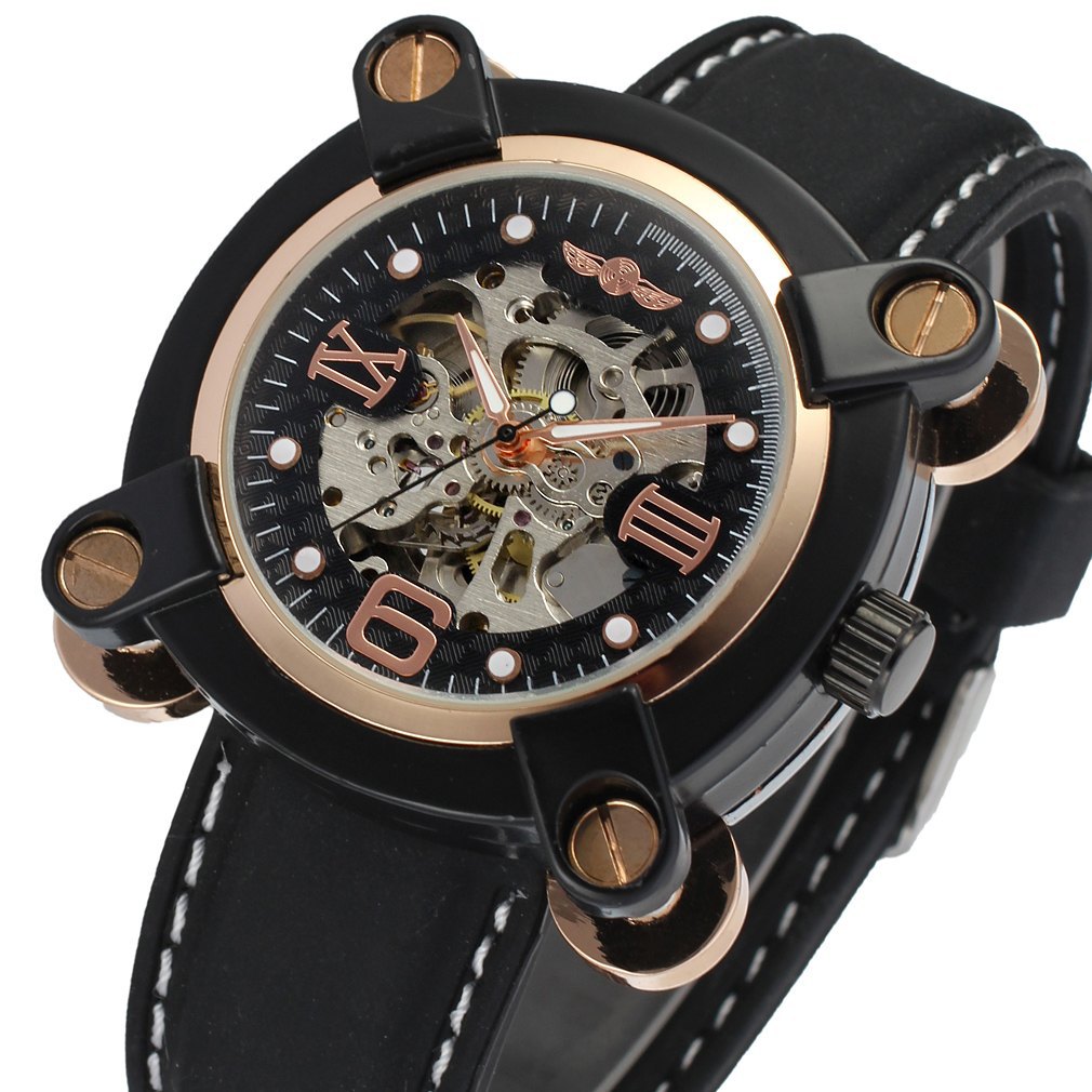 一件代发t-winner镂空罗马半自动机械表男表男士皮带表腕表