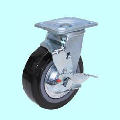 globe 环球脚轮正品 4寸重型黑色高级聚氨脂 双轴 带盖万向边刹轮