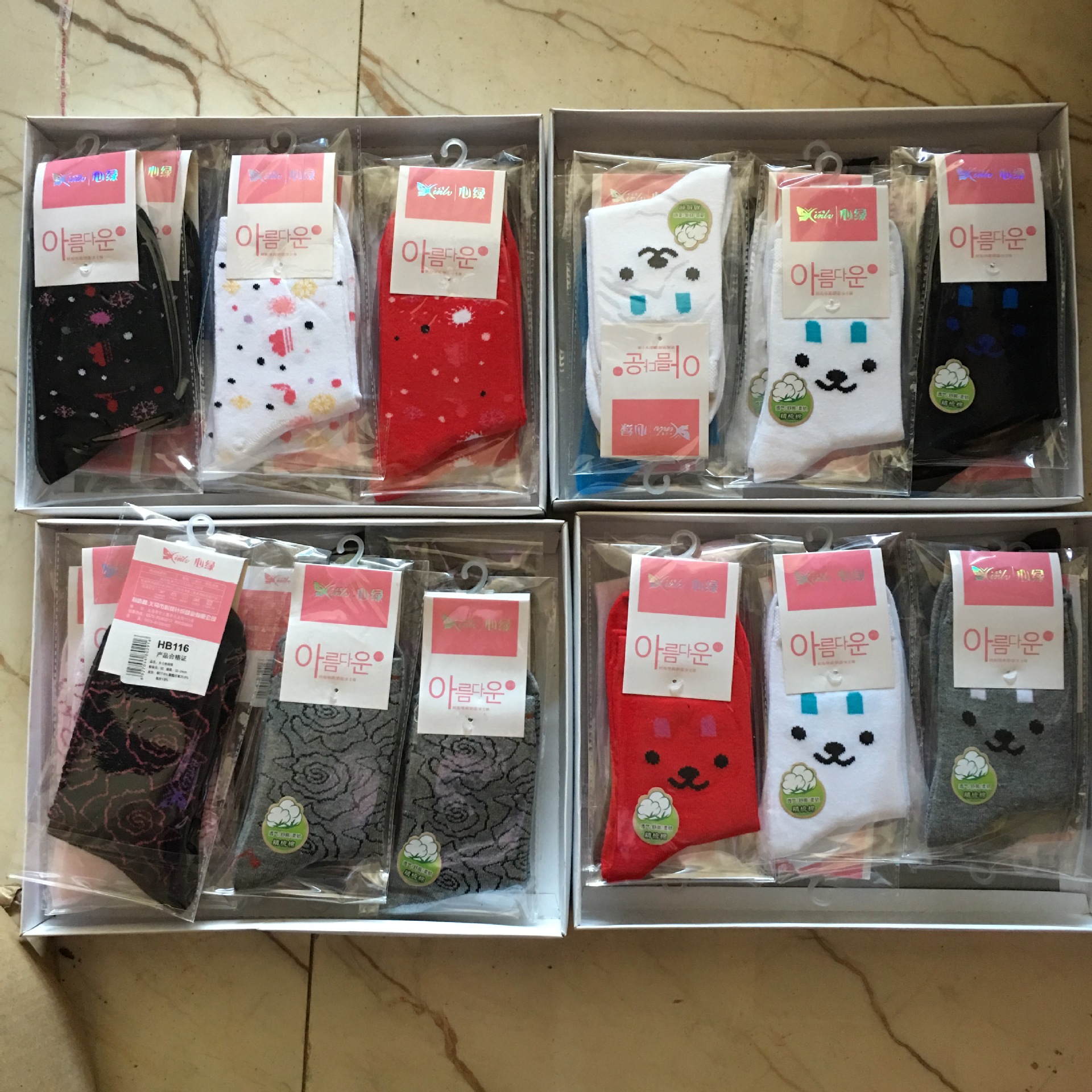 盒装女士袜子独立包装精梳棉袜花型款多淘宝超市货源