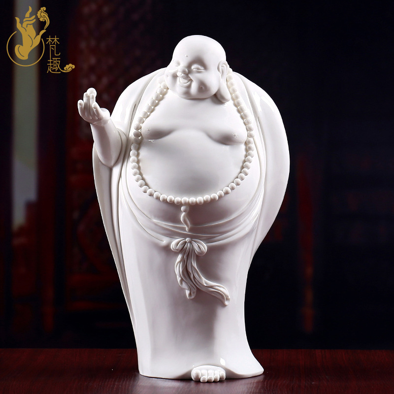梵趣 刘松青德化白瓷陶瓷弥勒佛像雕塑艺术收藏品/14寸托珠弥勒佛