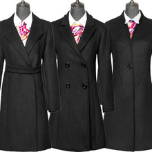 时尚韩版黑色加厚职业羊毛绒呢大衣女秋冬尼子中长款西装风衣外套