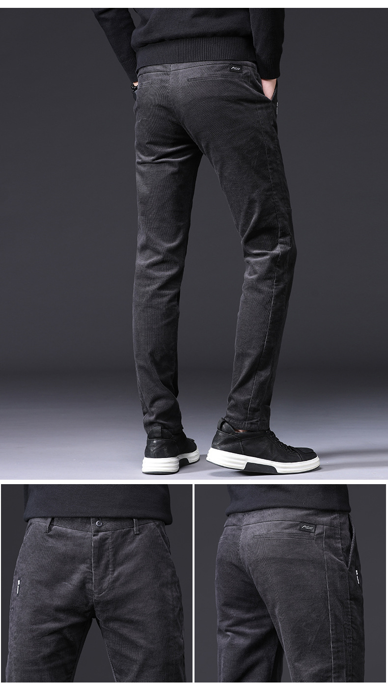 灯芯绒男裤冬季条绒修身小直筒男裤子男时尚加厚冬裤男士休闲裤子