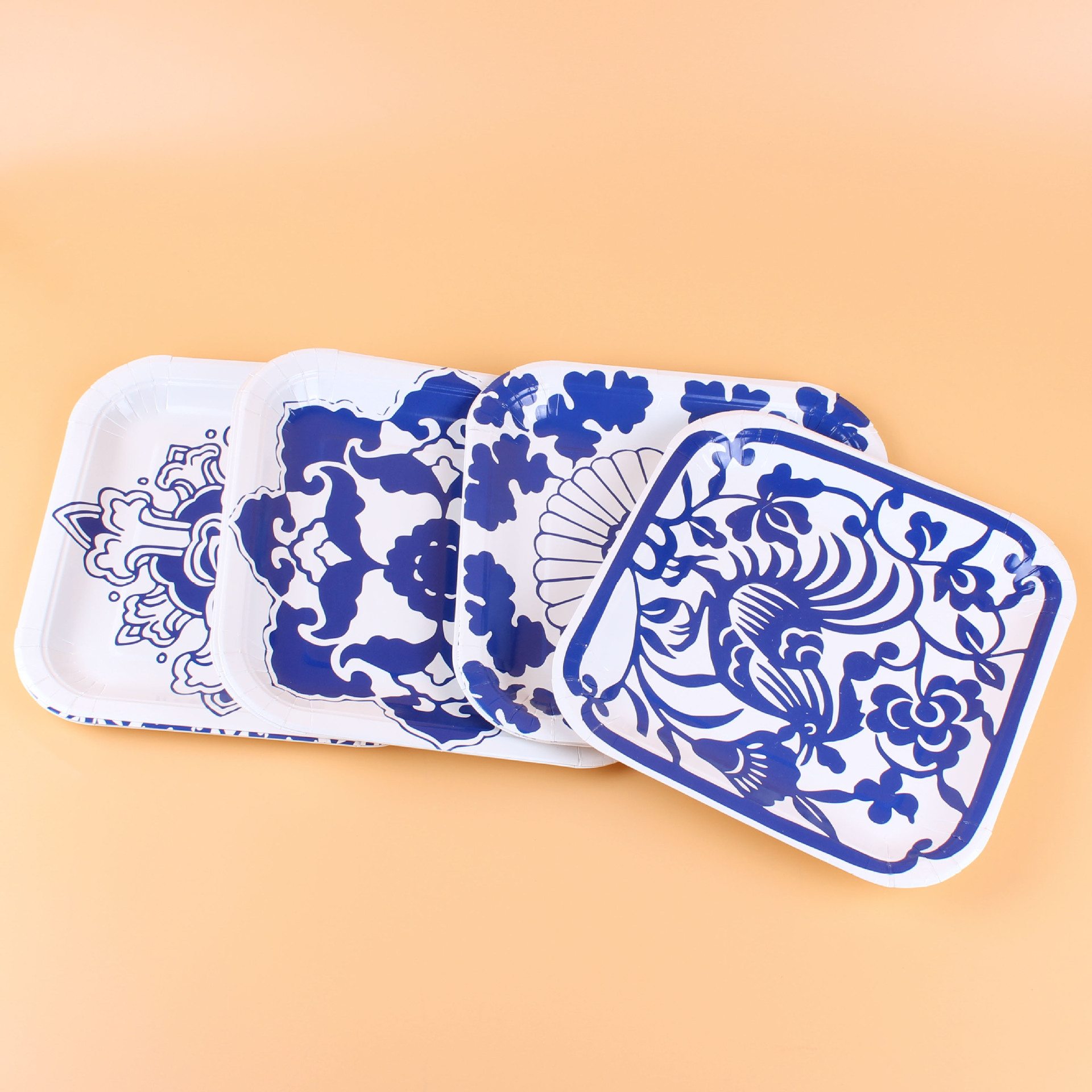 小学幼儿园环境布置儿童手工diy配饰盘 中国风青花瓷图案装饰纸盘