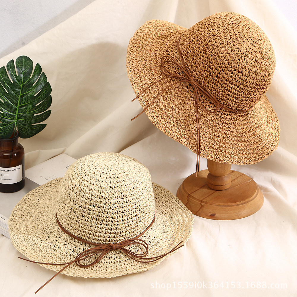 Summer handmade Crochet Straw Hat Women‘s Big Brim Hollow Sun Hat Foldable Sun Protection Big Brim Sun Beach Hat