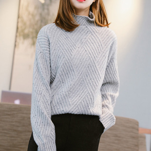高领羊绒衫女冬季打底毛衣宽松套头席编针织毛衫自由领保暖上衣