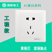国际电工工程面板二三带一开单控86型暗装白色墙壁五孔开关插座