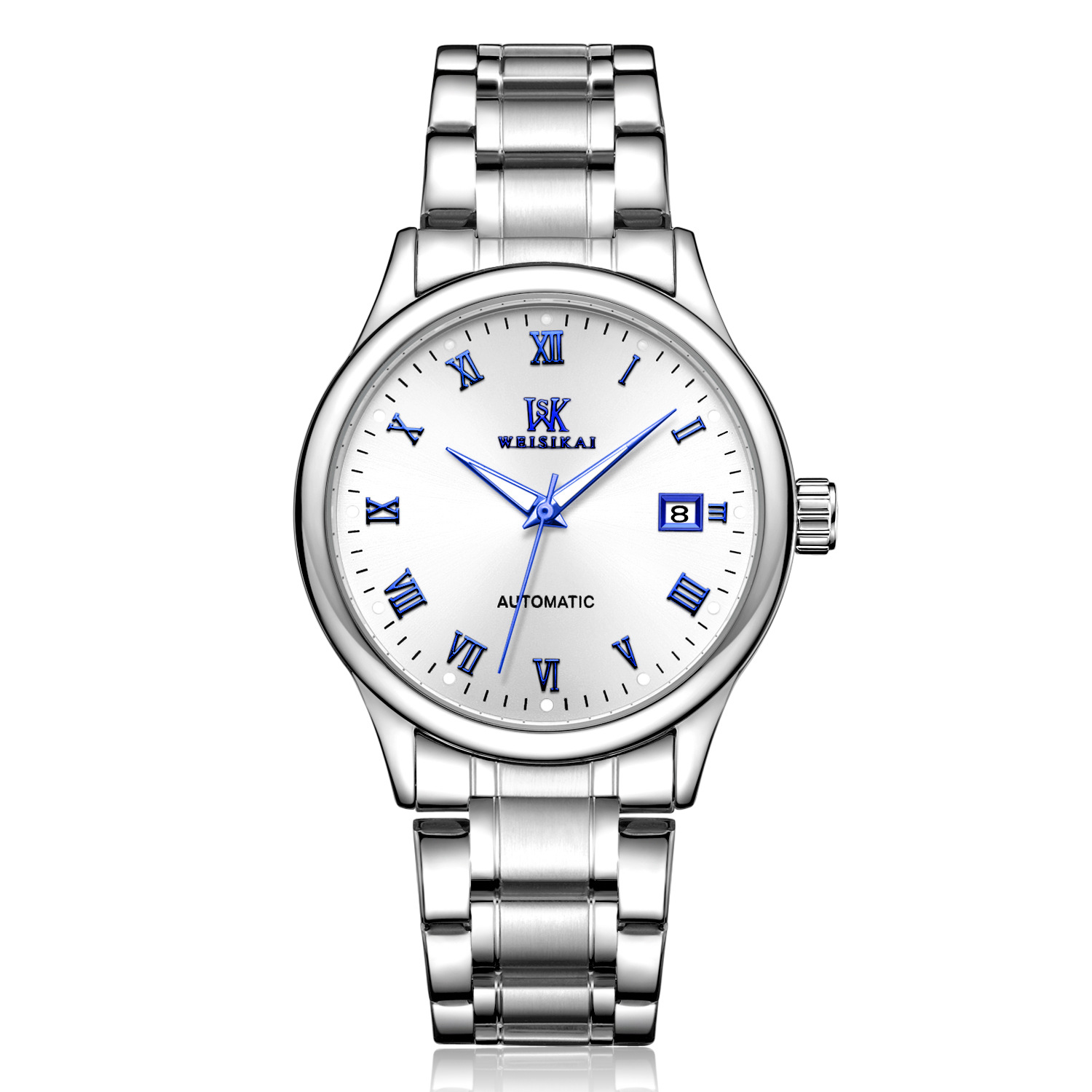 瑞士正品【威斯凯】罗马式机械手表 商务夜光防水男士手表机械表