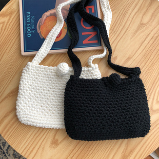 实拍diy手工编织 针织毛线单肩包 斜挎包女