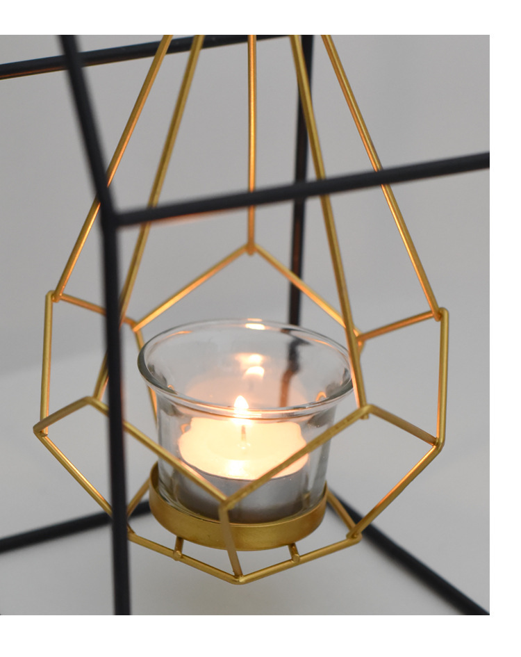 ins北欧铁艺几何形烛台吊灯婚庆道具家居装饰金属工艺品客厅摆件