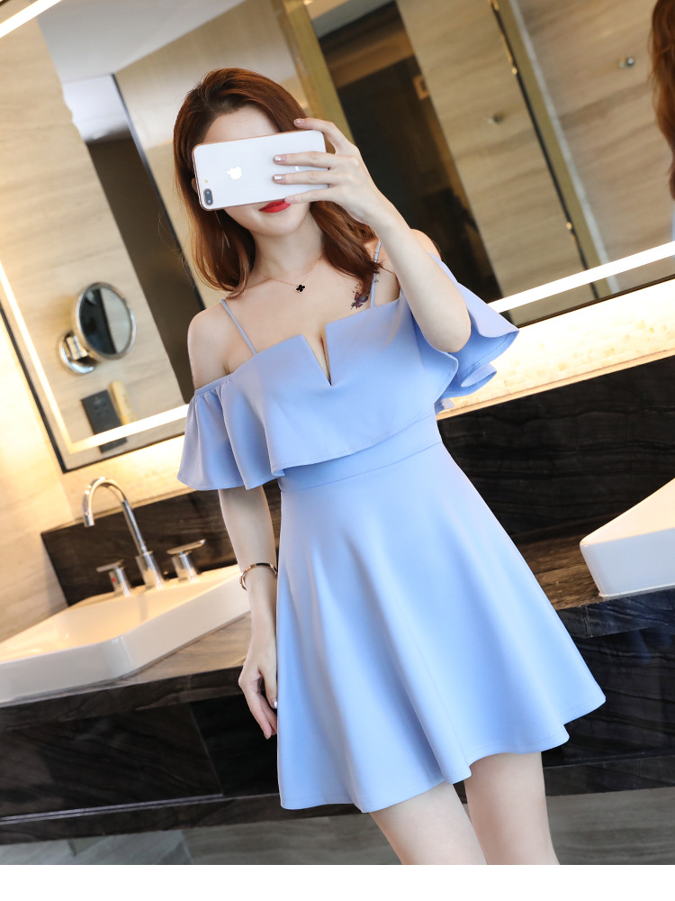 夜店女装性感荷叶边低胸a字吊带连衣裙 夜场收腰露胸气质 女 短裙