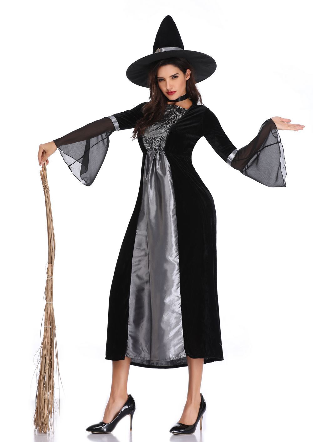 万圣节服装成人cosplay女巫婆衣服女巫裙子黑色网纱长裙女巫服装
