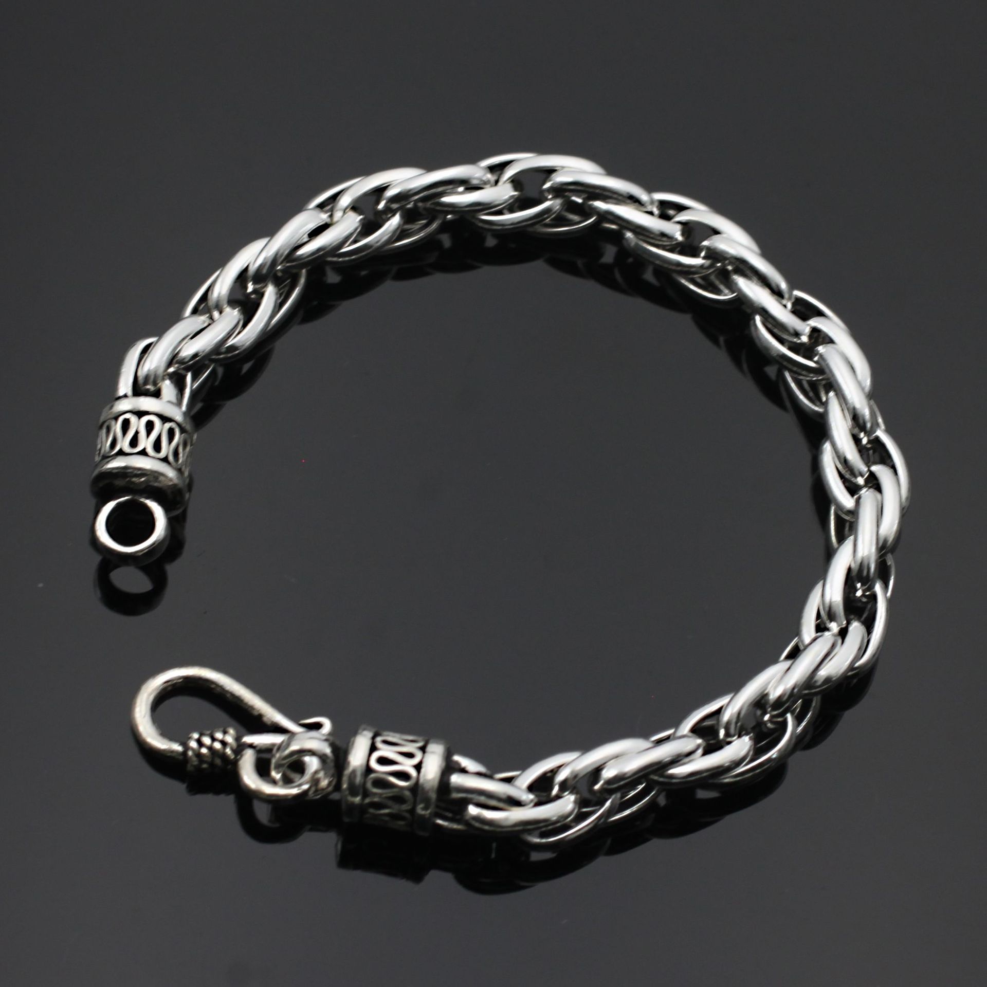 s925纯银手链男 复古朋克男士手链 送男友手饰 拍照服装展示道具