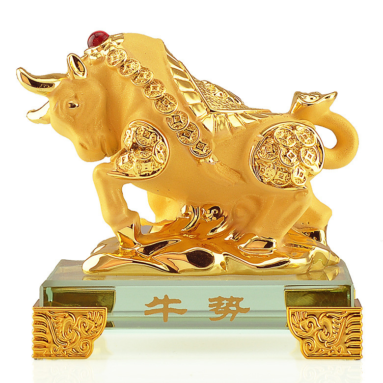 Alluvial Gold Zodiac Resin Crafts Small Ornaments Full Set Rat Cow Tiger Rabbit Dragon Snake Horse and Sheep Monkey Chicken Dog Pig Wholesale