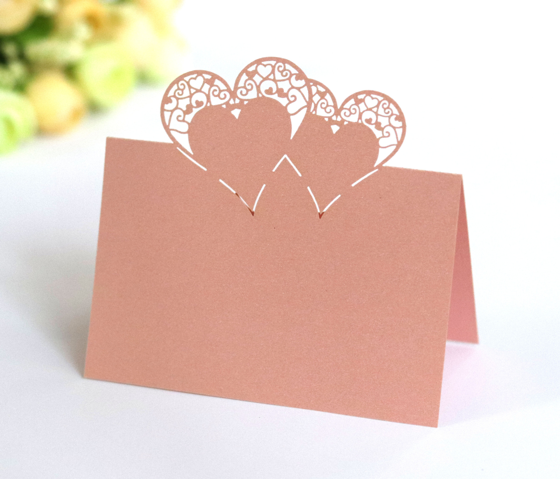 立体心形镂空席位卡 激光蝴蝶卡片 创意桌位卡 情人节双爱心卡片