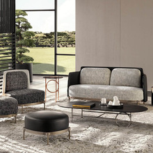 意式皮布不锈钢沙发客厅简约现代设计师北欧轻奢双三人位布艺沙发