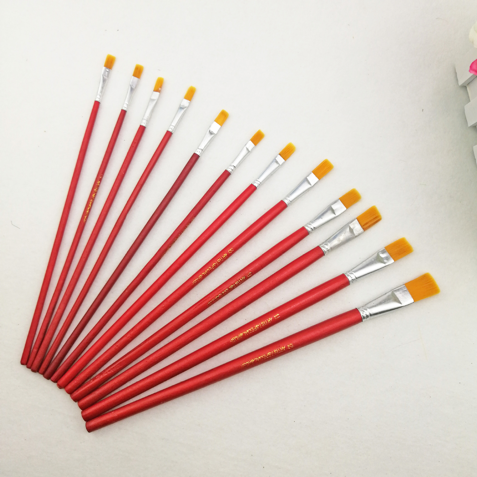12支套装红杆尼龙毛油画笔 数字油画笔 丙烯画笔 水彩笔厂家直销