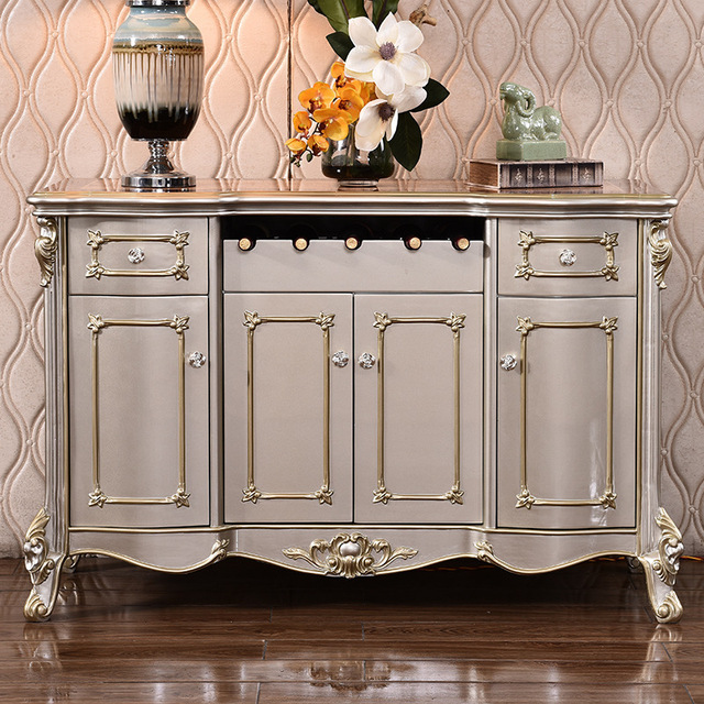 欧式餐边柜1.6米奢华红酒柜矮酒柜餐厅*豪华香槟色全实木矮柜