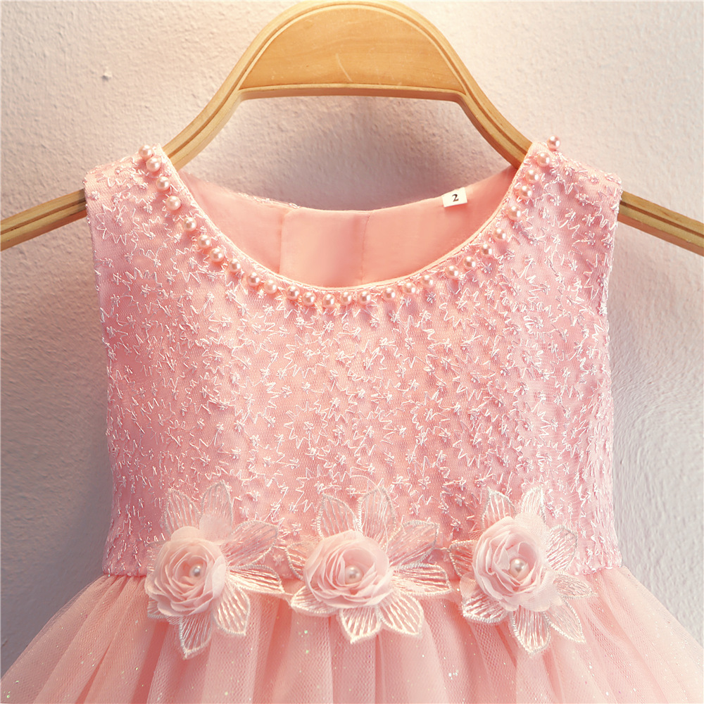 ebay亚马逊热卖货源中小童粉色公主裙蕾丝儿童礼服2019舞台表演服