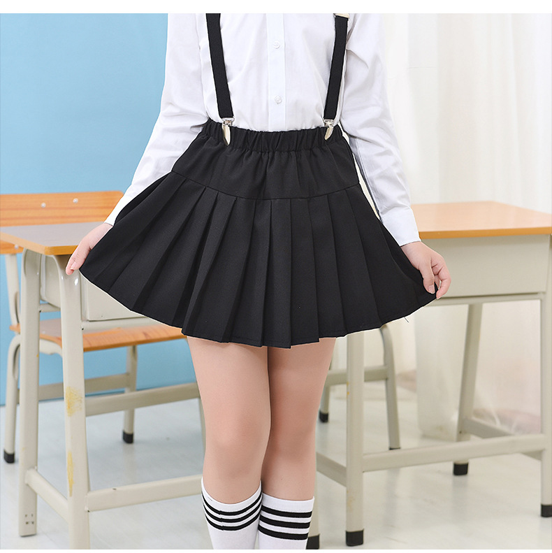 2018新款女童纯色百褶裙 学校校服半身裙 演出公主裙 学生百搭