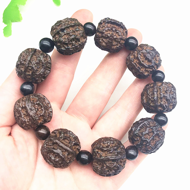 沙尘木雕刻手串 越南沉香木四面佛头桃核2.0木质男士黑色手链