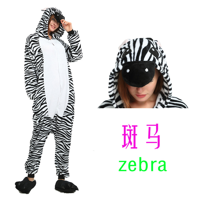 批发法兰绒连体睡衣ban马动物家居卡通秋冬季男女士情侣服