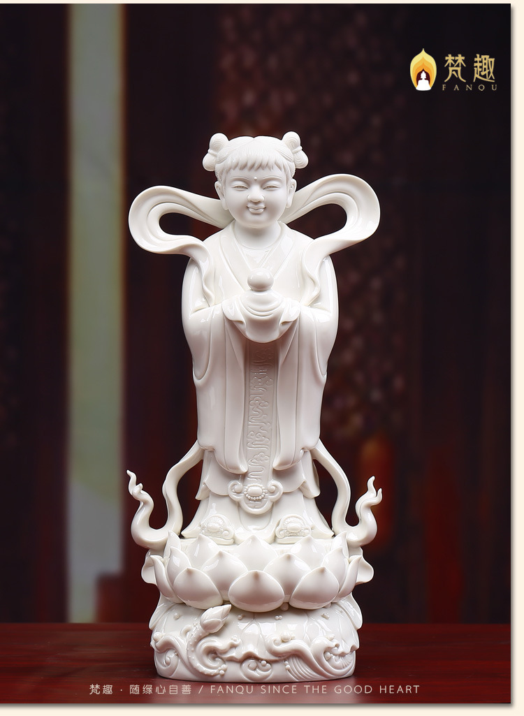 梵趣金童玉女佛像陶瓷摆件善财童子龙女招财风水助姻缘童男女供奉