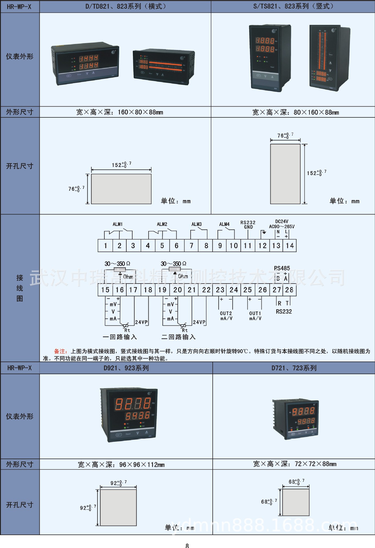 虹润仪表hr-wp-xd423.hr-wp-d823双回路报警显示仪