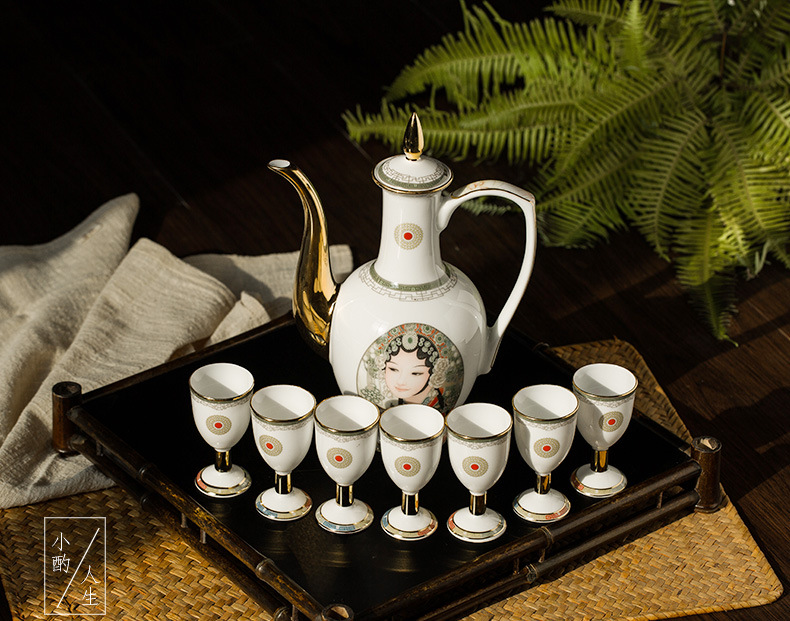 景德镇金边酒具套装酒壶白酒陶瓷创意家用小酒杯仿古中式个性整套