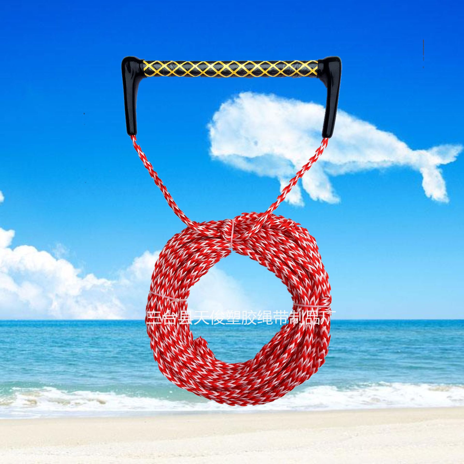 海上冲浪绳尾波滑水 游艇拖拉绳pe材质中空编织浮排拖拉圈尾波板