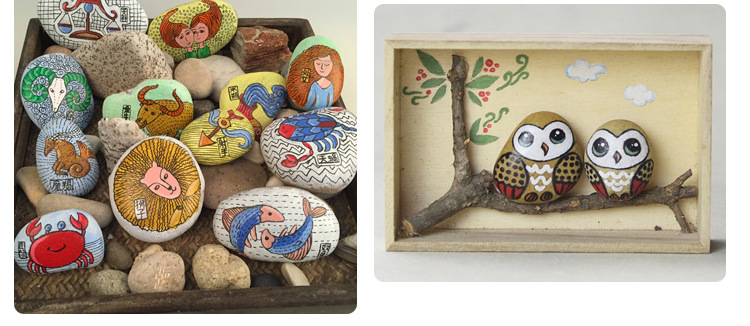 彩绘石头diy手绘鹅卵石雨花石原石儿童绘画石画画石头卡通创意石