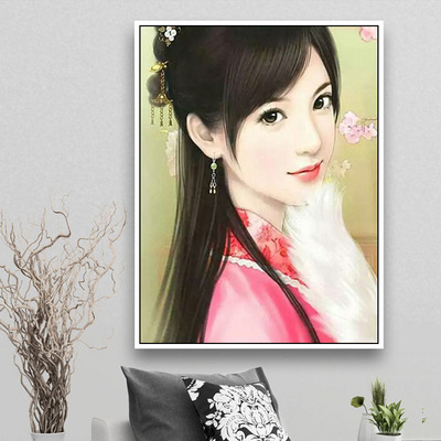 钻石画新款中式古风系列十字绣古风美女客厅装饰画满钻圆钻贴钻画
