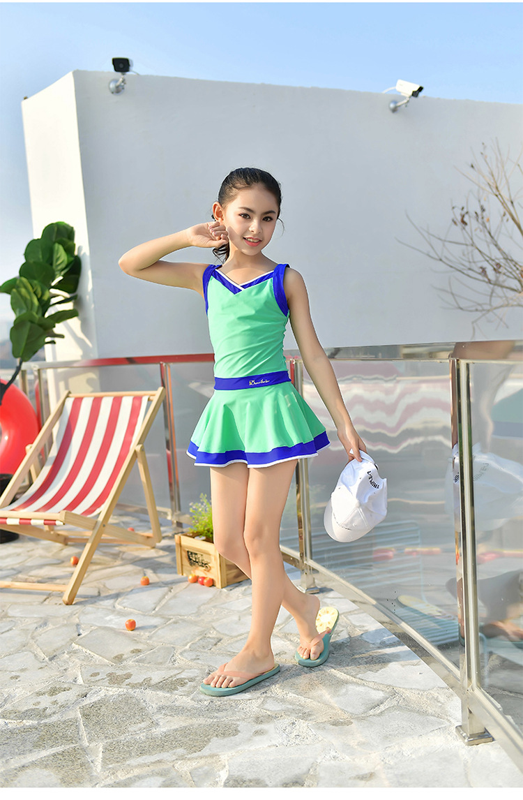 多喜贝尔新款儿童泳衣 时尚可爱女童连体裙式泳衣学生泳装