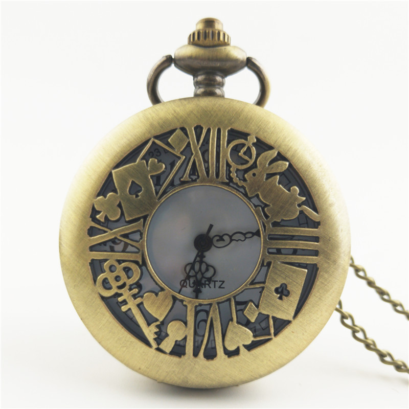 爱丽丝梦游仙境 复古怀表 爱丽丝与兔子动漫怀表女卡通翻盖镂空