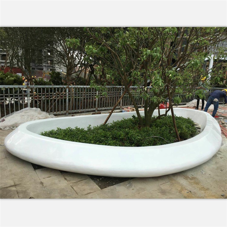 白色户外大花坛玻璃钢大花盆大号种植大树池可现场安装