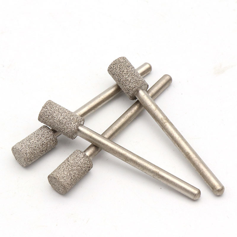 新3mm柄钎焊金刚石磨头圆柱形玉石去皮电磨头雕刻金属内孔修磨