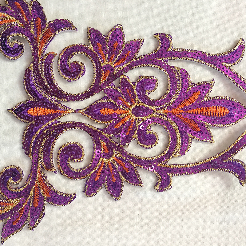 外贸尾单领花丝线绣花 舞台礼服亮片刺绣布贴 烫熨 镂空花贴背胶