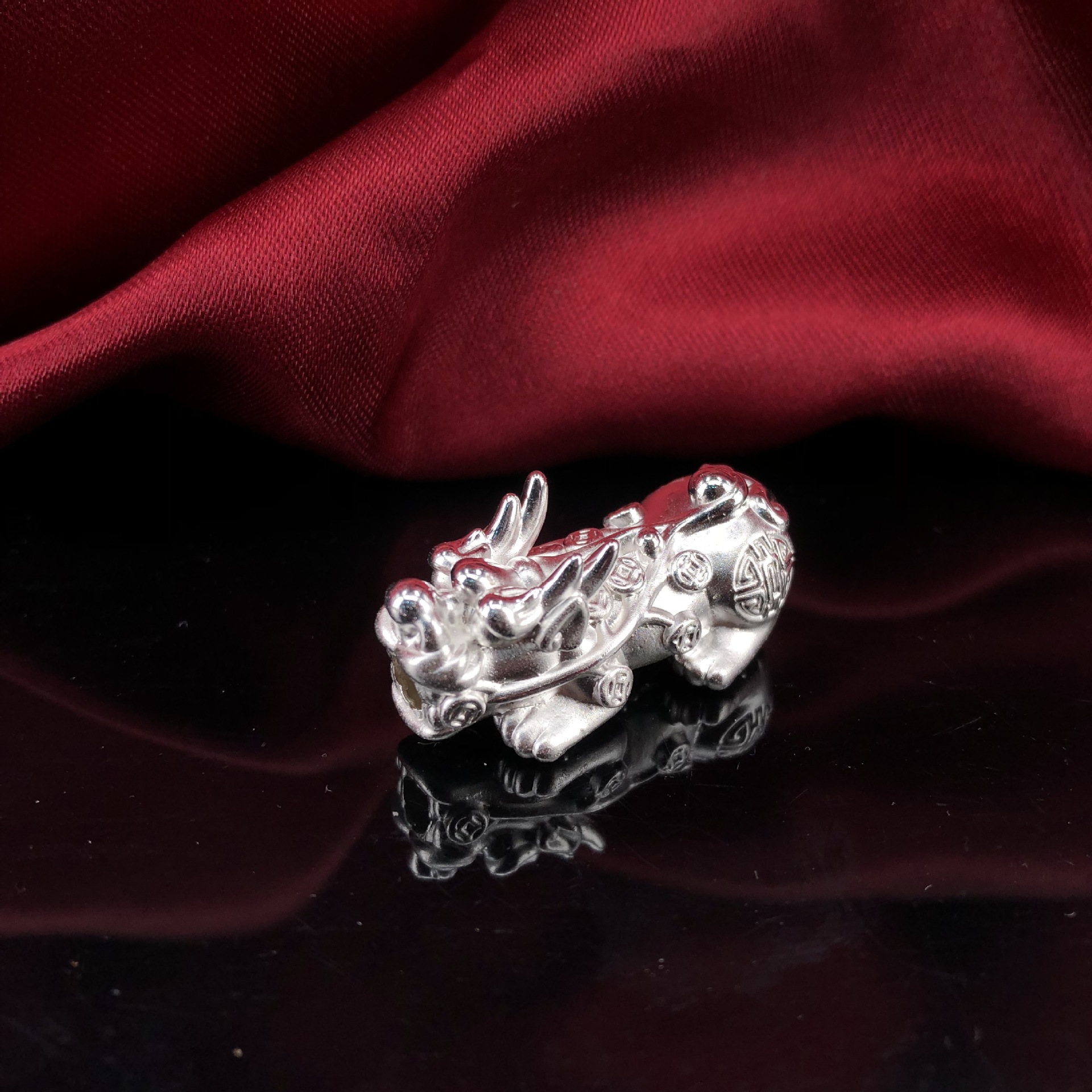 999银大貔貅红绳编绳手链3d硬银足银 diy配件饰品挂件