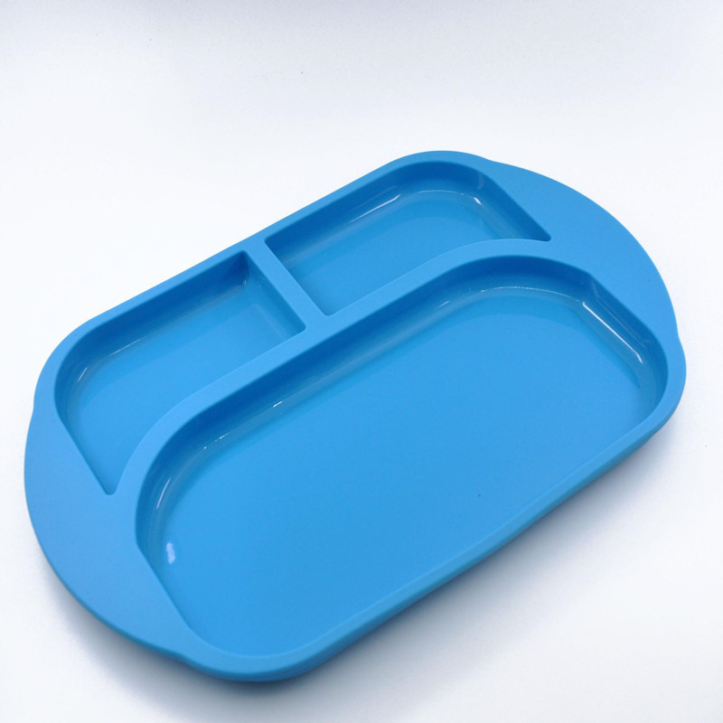 厂家直销居家硅胶餐碗盆 宝宝分格硅胶餐盘 硅胶笑脸餐盘开模