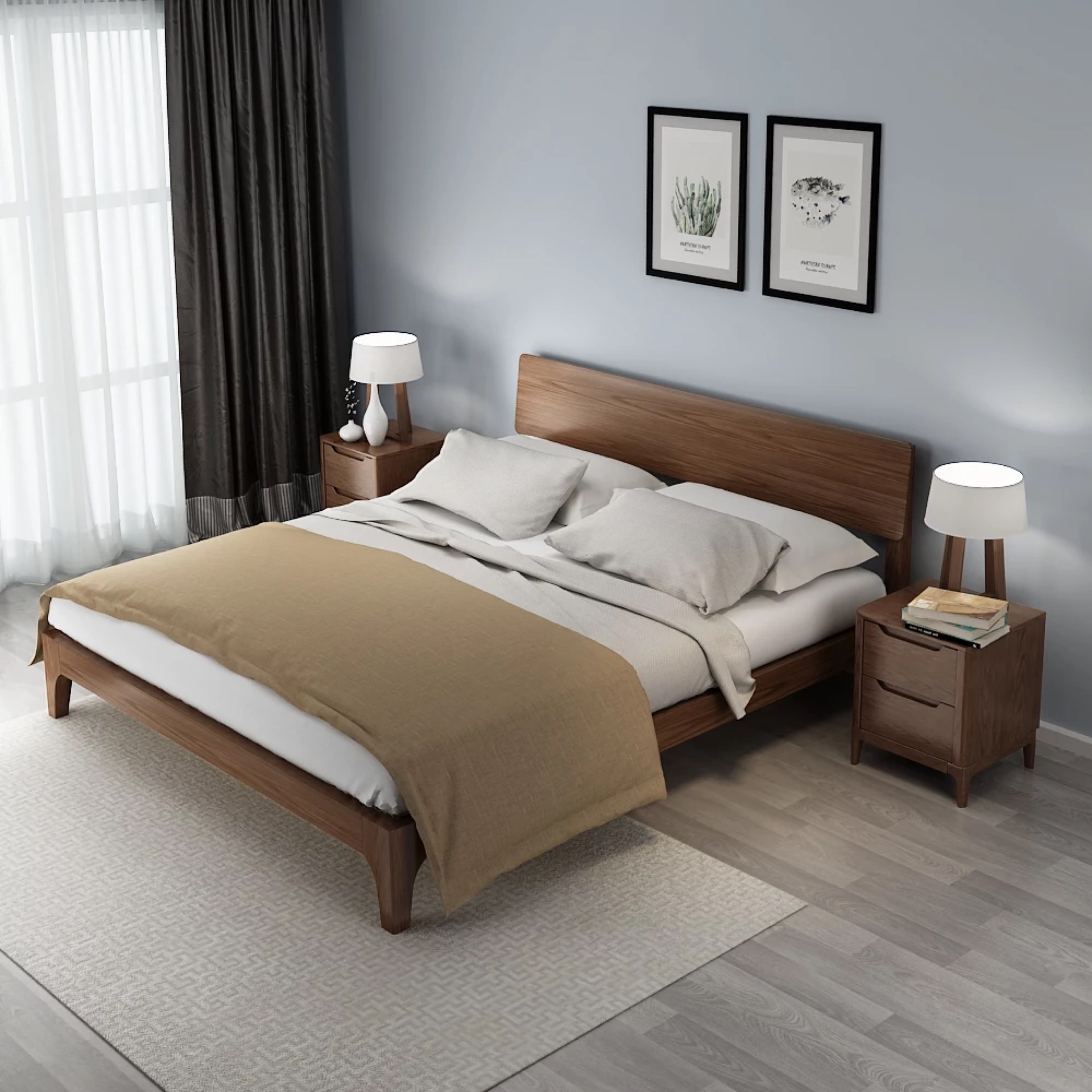 简约纯实木床半岛多功能床卧室白橡木单双人实木大床厂家