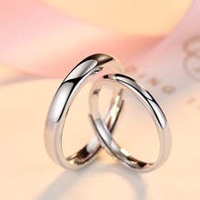 韩版立体简约光面铜镀银男女情侣对戒活口可调节戒指一对开口指环
